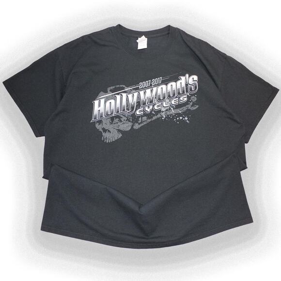 Y2K Black Skull Hollywood Motorcycles graphic tee - Picture 1 of 5